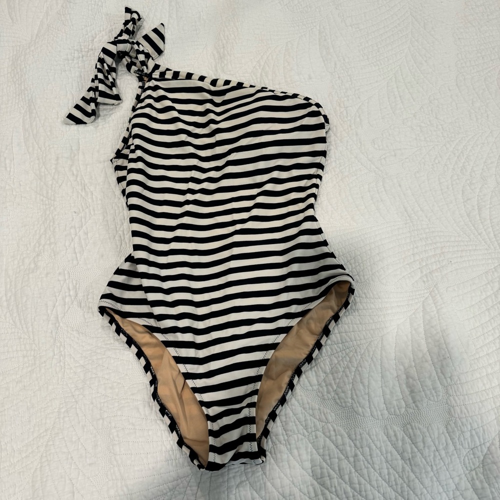 NWOT J. Crew one shoulder one piece swimsuit in navy Ivory stripes - Picture 4 of 6